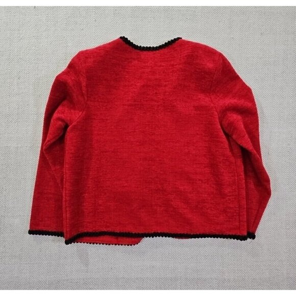 Leslie Fay Sweater Women's PL Red Knit Cropped Cardigan Embroidered EUC - Picture 9 of 12